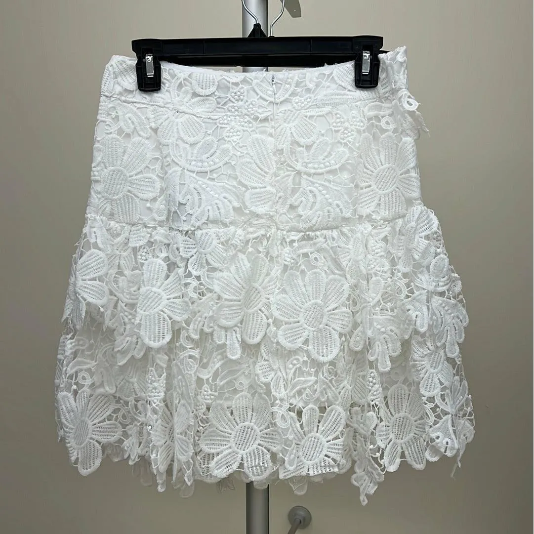 White Pearl, Lace and Embroidered Mini Skirt by Beulah