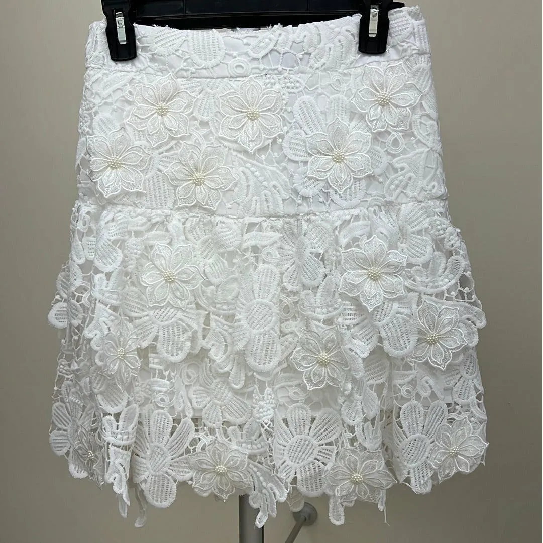 White Pearl, Lace and Embroidered Mini Skirt by Beulah