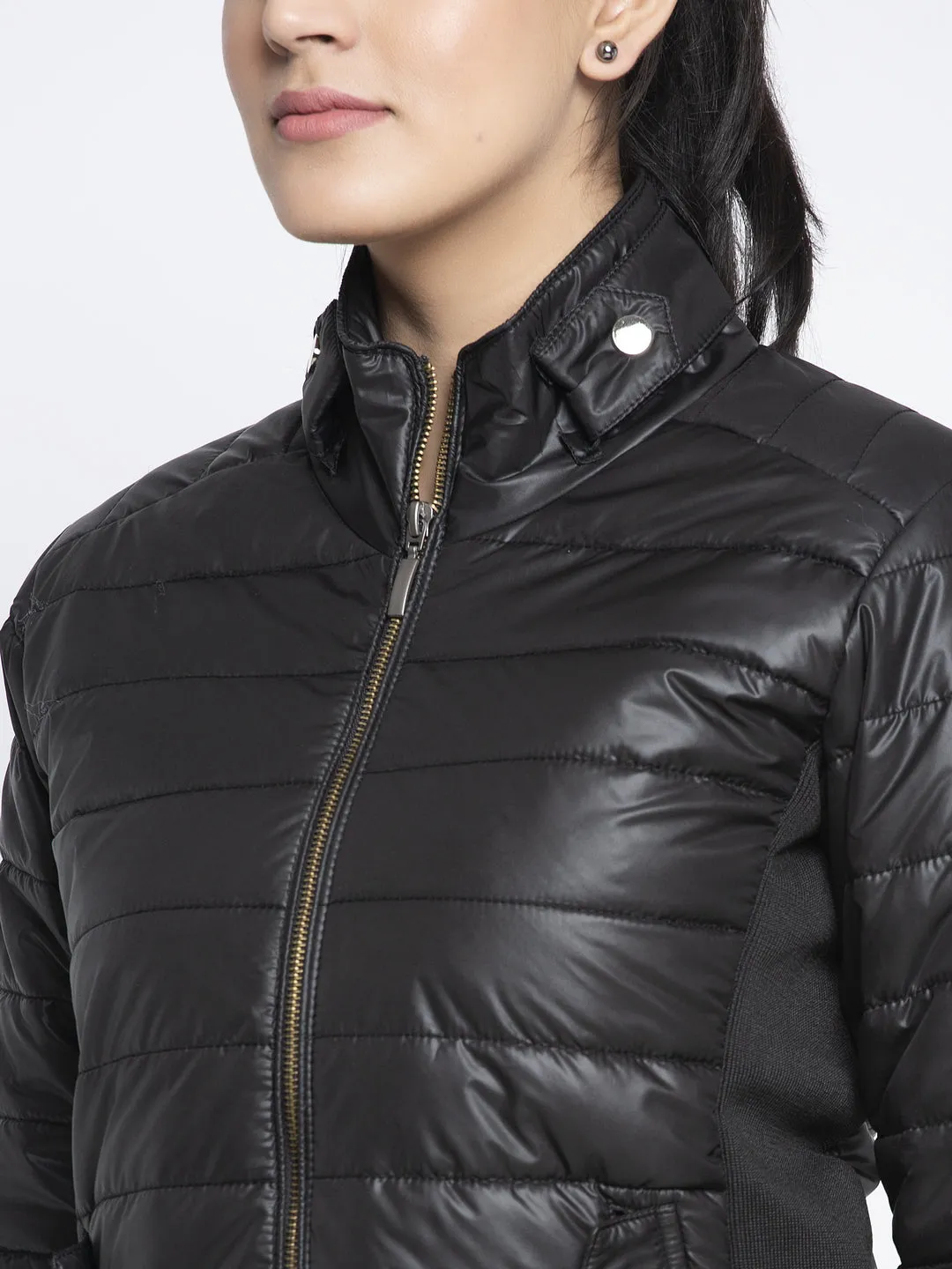 Women Black Solid Long Sleeves Jacket