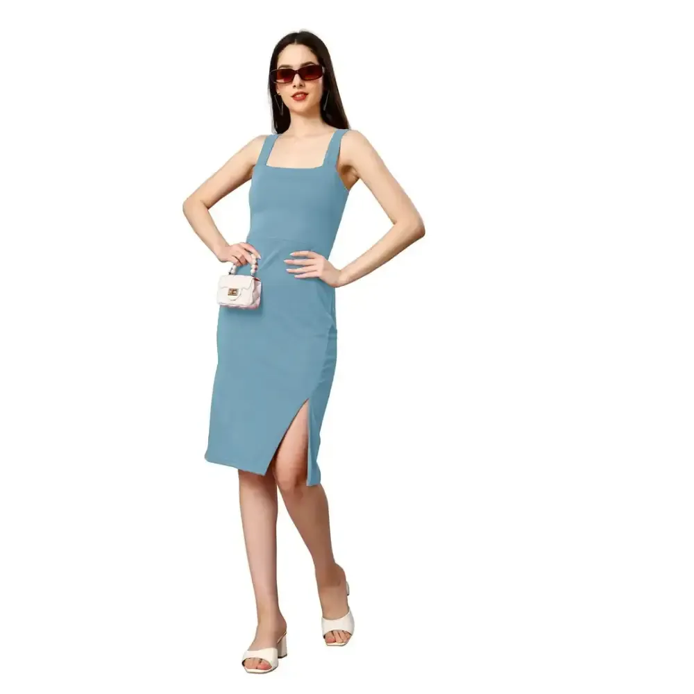 Women Polyester Solid Sleeveless Readymade Western Wear Bodycon