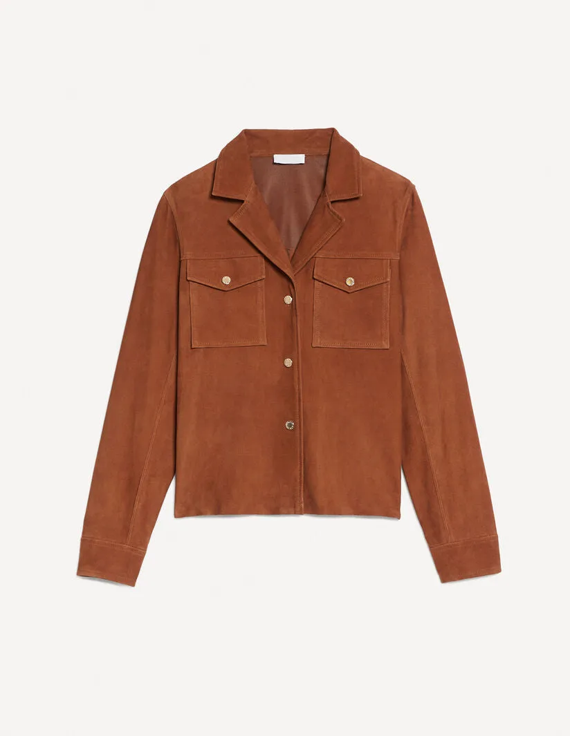 Women’s Camel Brown Suede Leather Trucker Jacket