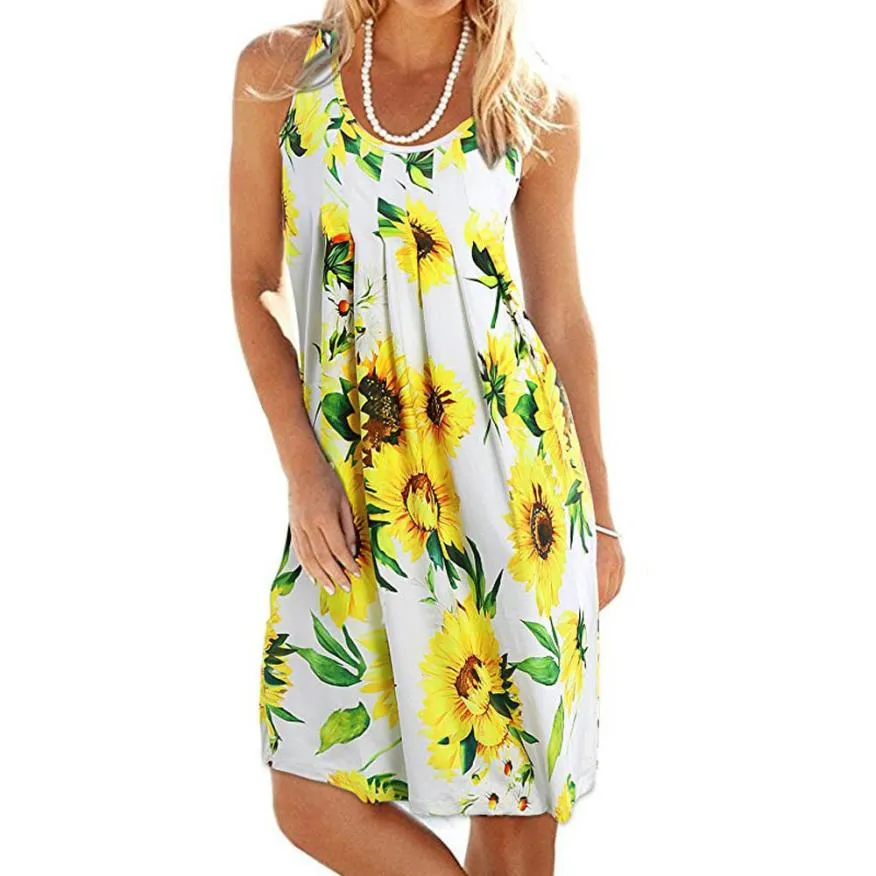 Women's Summer Casual O-Neck Beach Loose Dress With Print