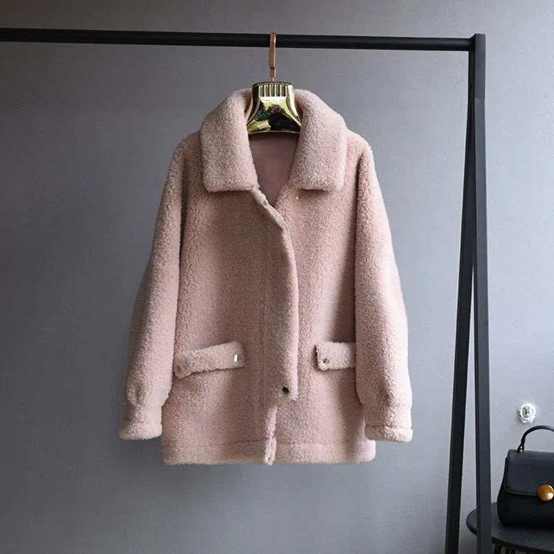 Women's Winter Casual Short Thick Coat With Sheep Fur