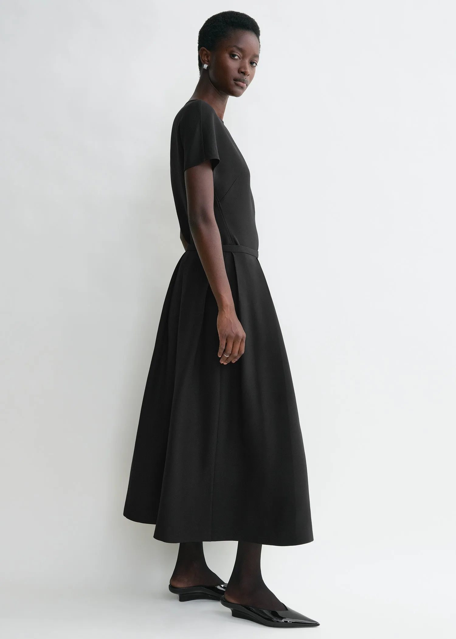 Wool silk twinflower skirt black